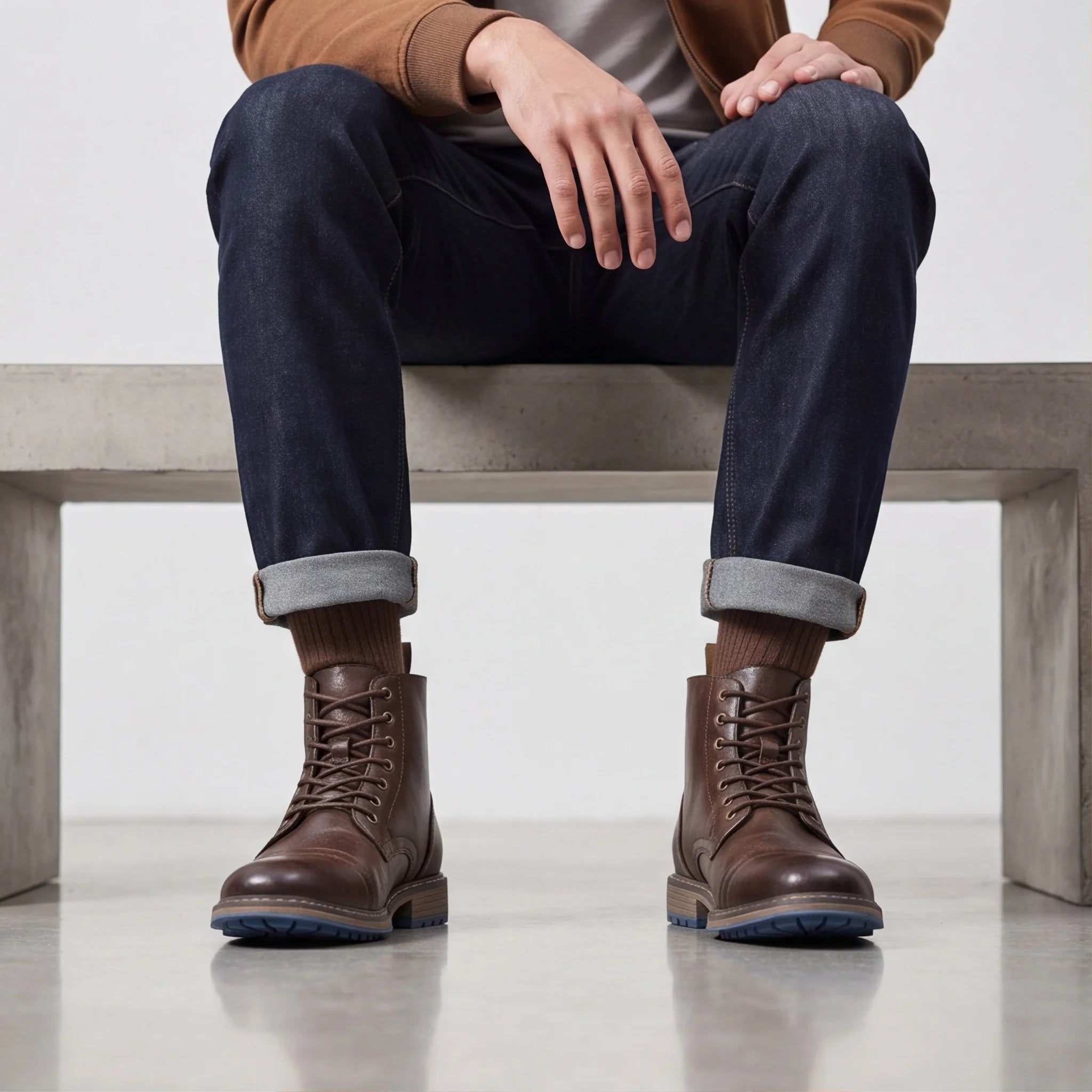 Men's Vintage Combat Boots Lace-Up Cap Toe Ankle Booties with Pull Tab Non-Slip Sole