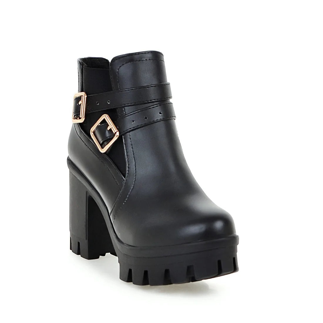 Women's Ankle Boots Women Platform High Heels Fashion Buckle Side Zipper Autumn Winter Women's Ankle Boots Size 33-43