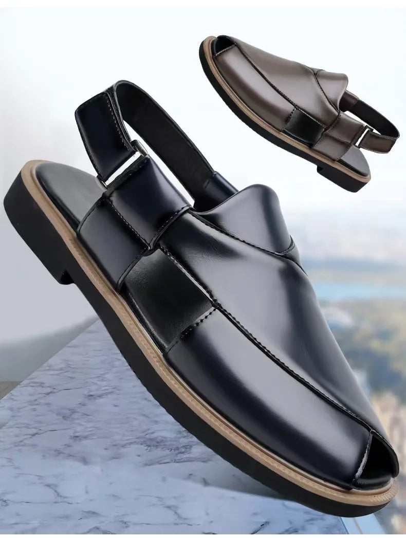 PU Leather Men's Sandals Handmade Stitching Beach Shoes Non Slip Hollow Out Shoes Outdoor Casual Sandaly All-match Man Sandalias