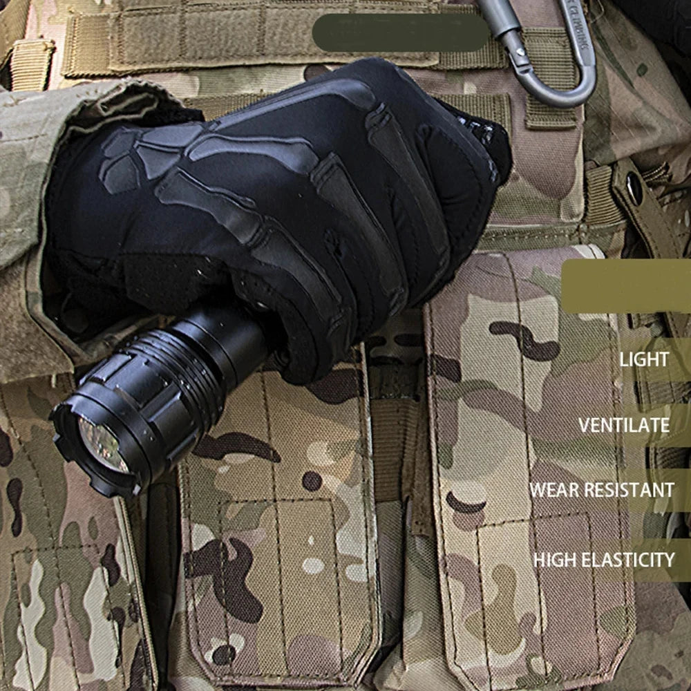 Men and Women Touchscreen Motorcycle Gloves Ice Silk Breathable Non-Slip Skeleton Full-Finger Tactical Gloves