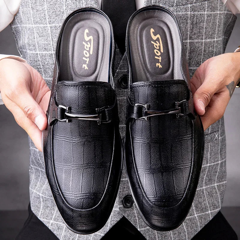 Genuine Leather Mules For Men Half Shoes Man Luxury Brand Designer Men's Luxury Casual Shoes Slip On Footwear Slippers Male
