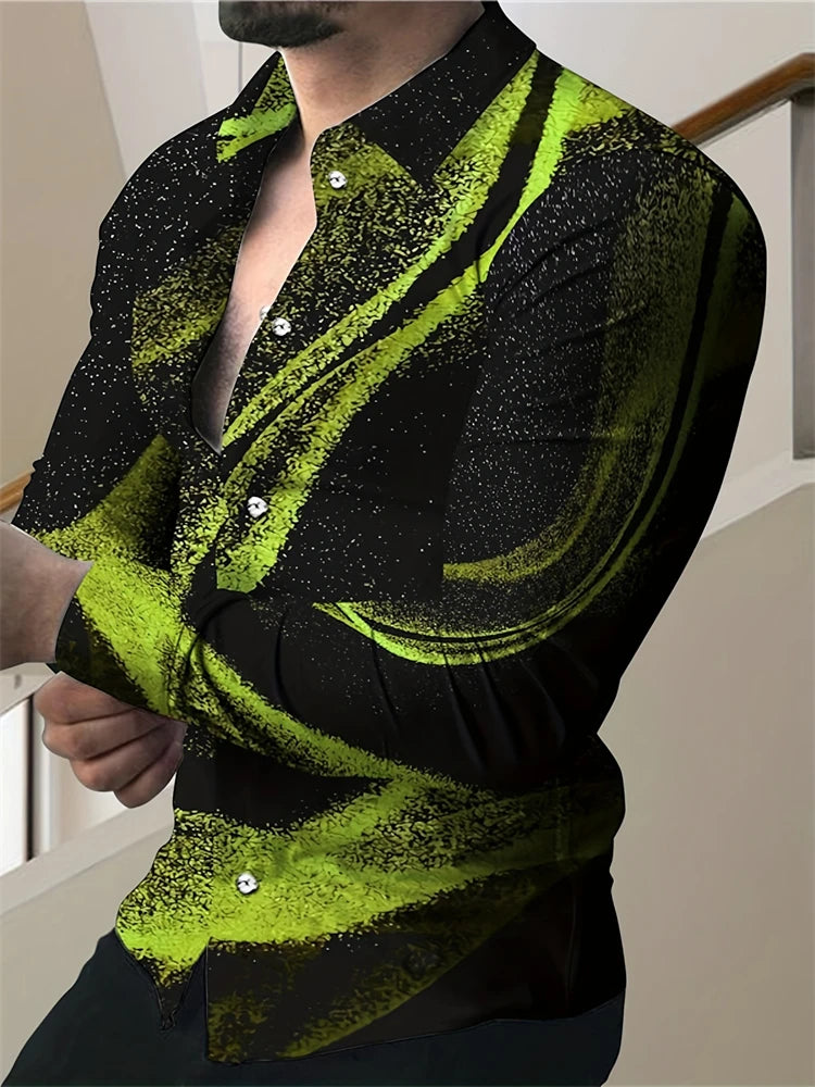 2025 Spring Men's Shirts Fashion Retro Street Texture Printed Shirts Men's Long-sleeved Lapel Shirt Shirt Top Office Clothing
