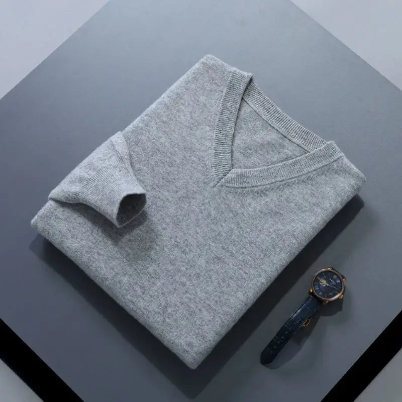 Soft Cashmere Sweater Men's Clothing Autumn Winter Pullover Business Casual Bottom V-neck Knitted Woolen Slim Fit Knitwear Male