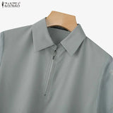 ZANZEA Summer 2026 Women's Elegant Blouses Turn-Down Collar Half-Zip Floral Print 3/4 Sleeves Patchwork Shirts Woman Clothes 3XL