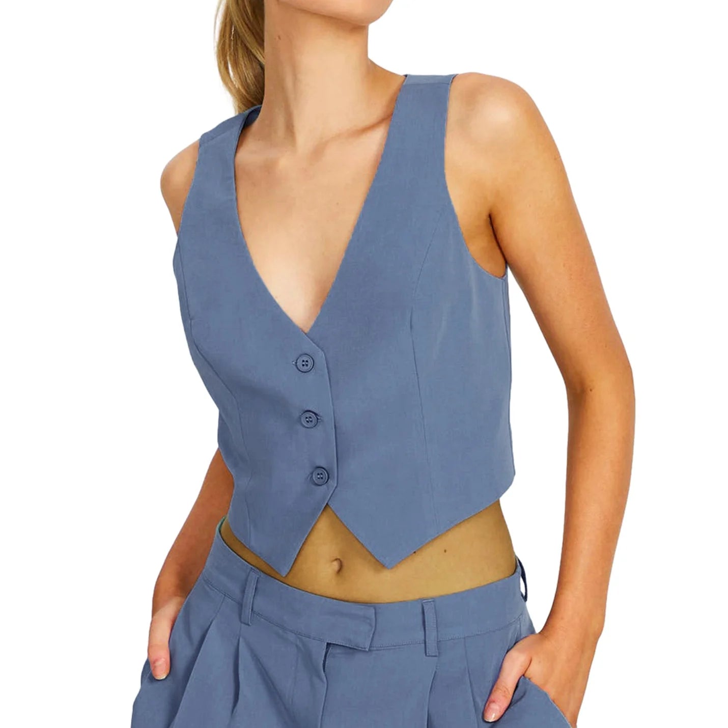 Women Vest Caot Sleeveless V Neck Button Waistcoat Solid Color Blazer Gilet for Casual Daily Fashion