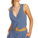 Women Vest Caot Sleeveless V Neck Button Waistcoat Solid Color Blazer Gilet for Casual Daily Fashion