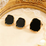 2Pcs/Set New Vintage Enamel Earrings Rings For Women Punk Metal Side Classic Black Oil Drip Irregular Stones Luxury Jewelry Set