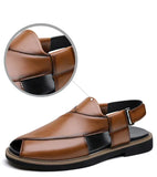 PU Leather Men's Sandals Handmade Stitching Beach Shoes Non Slip Hollow Out Shoes Outdoor Casual Sandaly All-match Man Sandalias