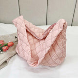 Women Large Capacity Quilted Tote Bag Winter Warm Lightweight Down Cotton Padded Plaid Shoulder Bags Underarm Bags Puffy Handbag