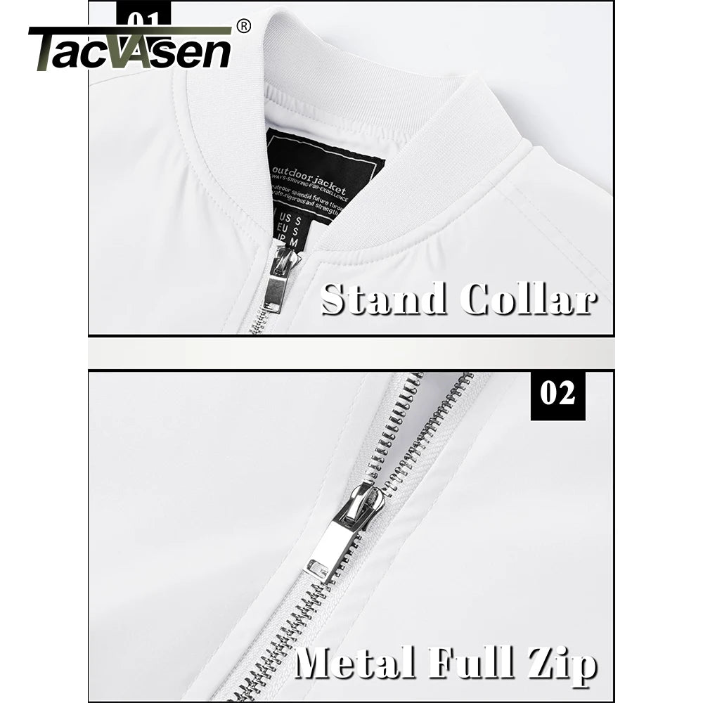 TACVASEN Men's Flight Jacket Summer Autumn Thin Lightweight Casual Windbreaker Multi-pockets Full Zip Up Varsity Baseball Jacket