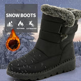 Women Winter Mid Calf Snow Boots Thick Plush Lined Warm Booties Magic Strap Waterproof Non Slip Flat Sole Thermal Shoes for Daily Walking Cold Weather Black Navy Wine Red Multi Colors Ladies Casual Winter Footwear