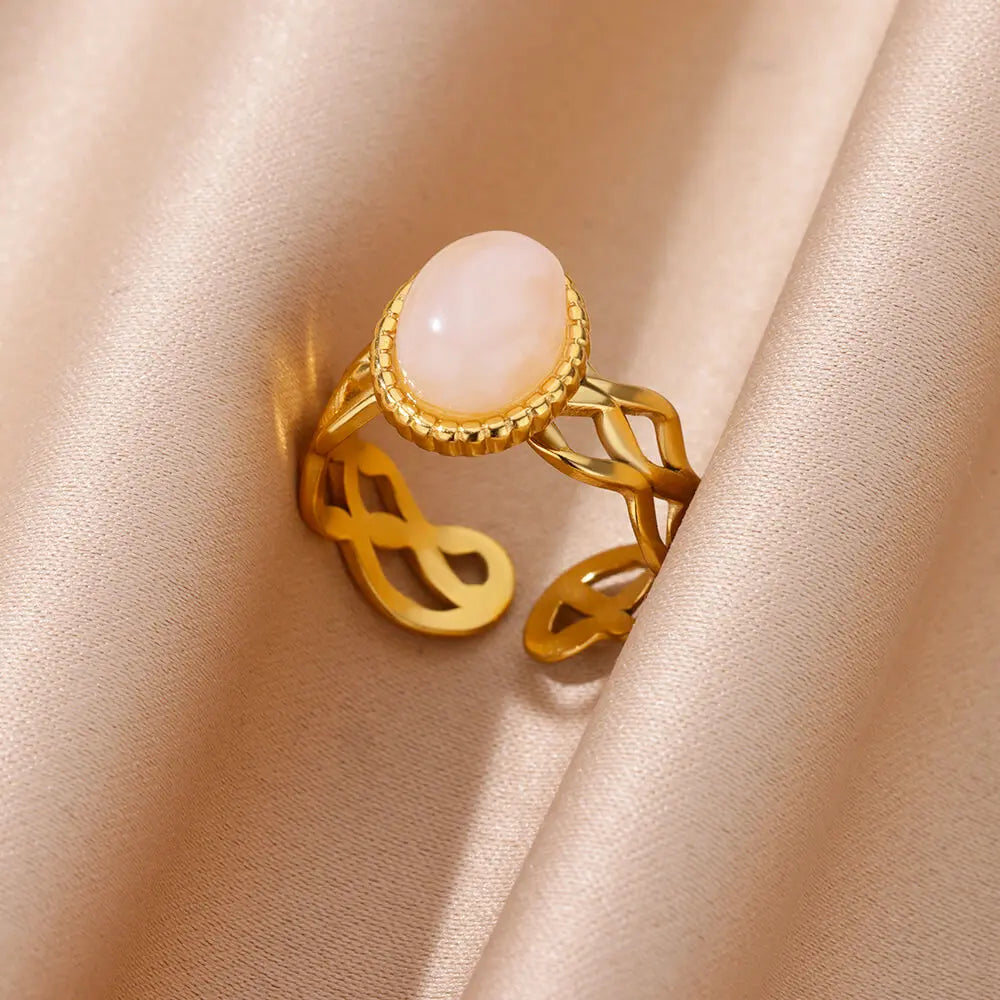 Luxury Jewelry Set Opal Stone Rings for Women Gold Color Stainless Steel Ring Minimalist Aesthetic Jewelry 2026 Freeshipping