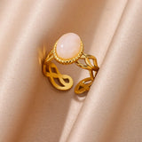 Luxury Jewelry Set Opal Stone Rings for Women Gold Color Stainless Steel Ring Minimalist Aesthetic Jewelry 2026 Freeshipping