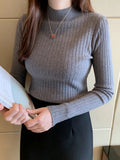 2026 New Autumn Winter Knitted Ribbed Jumper Tops Women Turtleneck Pullovers Sweaters Long Sleeve Korean Slim-fit Female Sweater