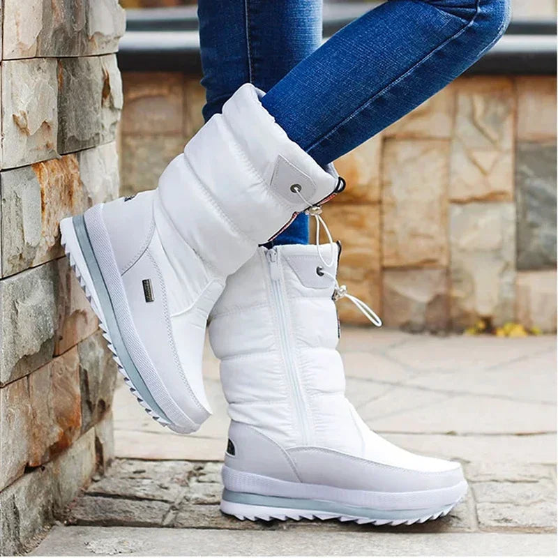 Platform Snow Boots Female Plus Size 42 White Women Boots Winter Shoes Warm Plush Mid-calf Boots Waterproof Rubber Non-slip