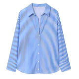 HXAO 2025 Woman Blouses Long Stripe Shirts Women Spring Summer Long Sleeve Blue White Shirt Woman Large Tops Button Up Shirts