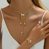 4-piece Luxury Jewelry Set Synthetic Zirconia Necklace Earring Bracelet Ring Women Bohemian Street Style Wedding Banquet Gift