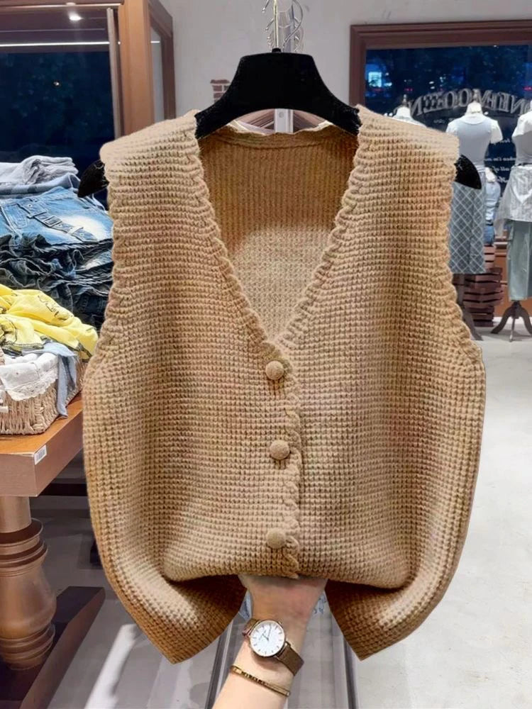 V-Ne Knitted Vest Outerwear Svel Autumn Faion Women's Jaet Casual Sle Commute Wind No Brand Chinese Made