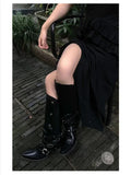 Woman Black Punk Knee High Platform Low Heel Trend Punk Gothic New Rock Leather Fashion Women Chunky Knight Motorcycle Footwear