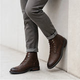 CAPTAIN ANKLE BOOTS Men's Vintage Combat Boots Lace-Up Cap Toe Ankle BOOTS