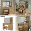 47 Fluted Vanity Desk with Mirror amp LED Lights, 7Drawer Makeup Vanity with Glass Top amp Cabinet, Vanity with Chair amp Charg