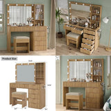 47 Fluted Vanity Desk with Mirror amp LED Lights, 7Drawer Makeup Vanity with Glass Top amp Cabinet, Vanity with Chair amp Charg