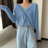 2026 Women Long Sleeve Cropped Cardigan V Neck Button Down Knit Lady Autumn Spring Knitted Single-breasted Cardigan Sweaters