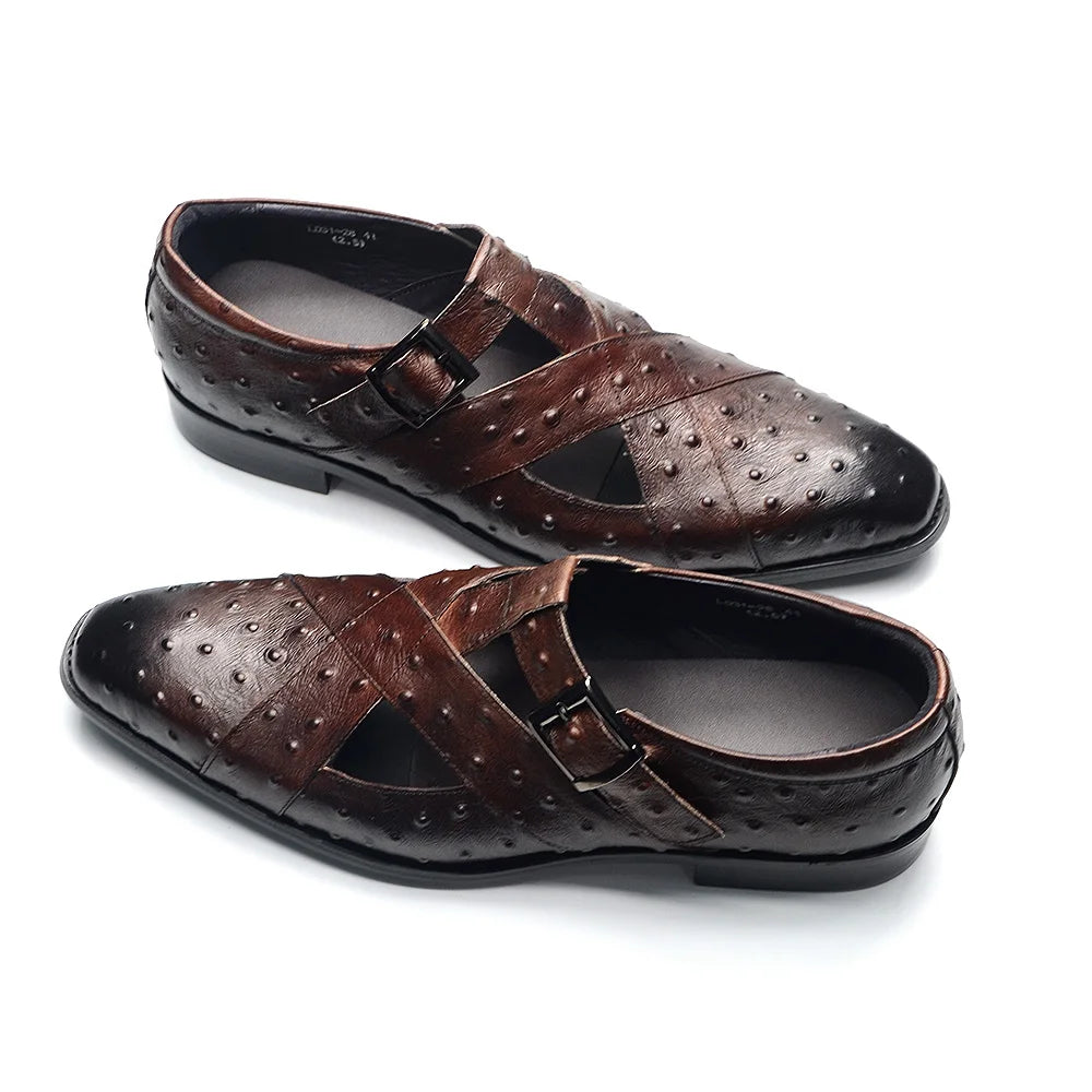 Rome Style Men's Sandals Genuine Cow Leather Summer Buckle Strap Hollow Out Casual Business Wedding Dress Shoes Men Open Shoes