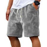 Men Shorts Solid Color Mid Waist Summer Motion Waffle Texture Deep Crotch Drawstring Mens Shorts Loose Knee Length Casual Short