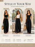 Women Wrap Front Linen Wide Leg Pants, High Waist Elastic Back Waist Culottes with Pockets, Casual Loose Fit Trousers for Summer Beach Daily Streetwear