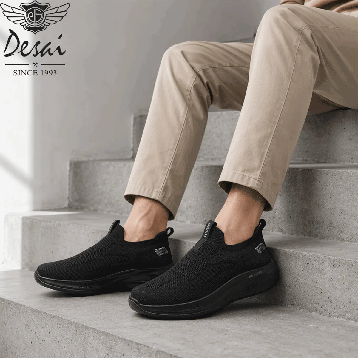Desai Men's Wide Width Knit Slip-on Sneakers Max Cushion Walking Shoes Lightweight Breathable