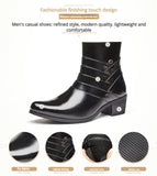 Luxury Men Boots Leather Chelsea Boots High Top Buckle Strap Formal Shoes Black British Style Ankle Boots Pointed Toe Brown Boot