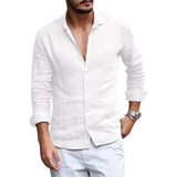 Summer Lightweight Breathable Men Shirt Long Sleeved Cotton and Linen Shirts Men Cardigan Tops Lapel Collar Men Beach Clothing