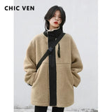 CHIC VEN Women Jacket Coat Thicken Warm Casual Lamb Faux Fur Woman Overcoat Loose Outerwear Female Tops Lady Autumn Winter 2025