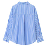 HXAO 2025 Woman Blouses Long Stripe Shirts Women Spring Summer Long Sleeve Blue White Shirt Woman Large Tops Button Up Shirts