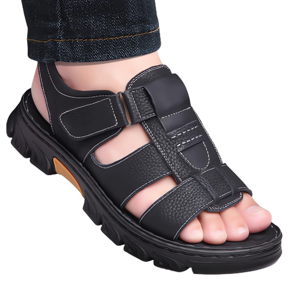 Men's New Beach Shoes Cowhide Slippers Outdoor  Non-slip Thick-soled Leather Sandals for Me