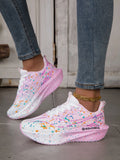 Women Splatter Paint Gradient Running Sneakers Breathable Flying Weave Mesh Lightweight Shock Absorb Non Slip Fashion Athletic Walking Sport Shoes
