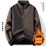 Men's Winter Sweater Fashion Polo Shirt Pullover Slim Fit Elegant Luxury Brand Knitwear Fake Two Pieces Knitted Fleece Sweaters