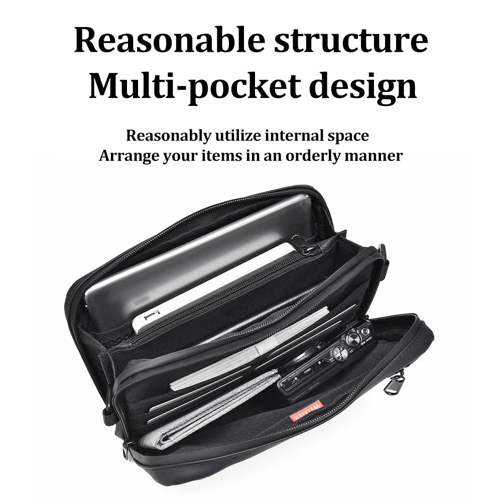 Fashionable Multi-Layer Shoulder Bag for Man,Hand-Held Casual Crossbody Bag, Suitable for Commuting, Daily Use,Black Business Travel Bag, Solid Color Minimalism Handbag