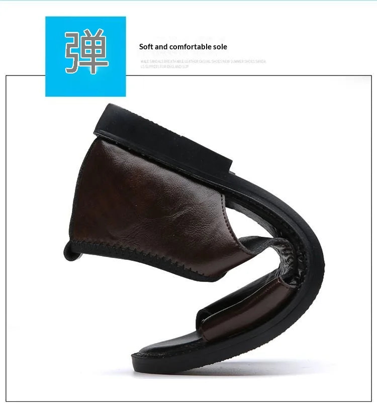 New Style Perforated, Breathable and Anti-Slip Outerwear Casual Leather Slip-On Sandals for Men Size 48 Large Size