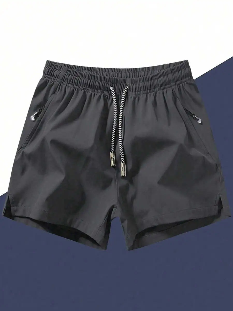Men's Anti-Lost Drawstring Sports Shorts With Zipper Pockets