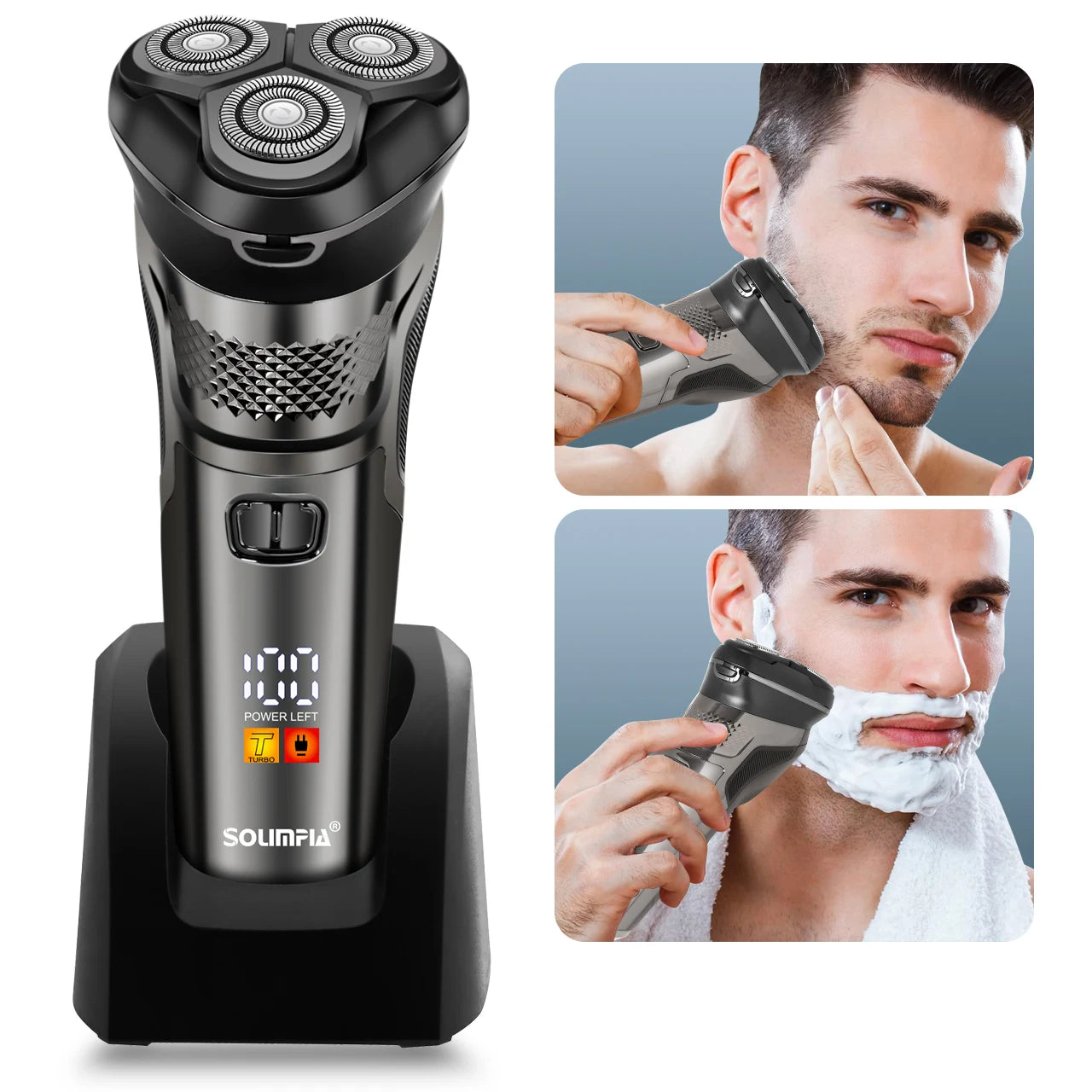 Solimpia Smart Shaver Portable Electric Beard Razor Men's Multi-Function Digital Display Washable Intelligent Beard Trimmer