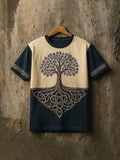New Retro-style Outdoor Street Men's Loose Short-sleeved Casual Shirt With Tribal Ethnic Symbol Print Men's Fashionable T-shirt