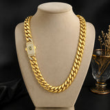 18K Gold Plated Cuban Link Chain Necklace for Men, 12/14mm Wide Miami Curb Chain Hip Hop Jewelry with Iced Out CZ Clasp, Luxury Streetwear Gold Chain Accessory for Party, Daily Wear, Birthday Gift