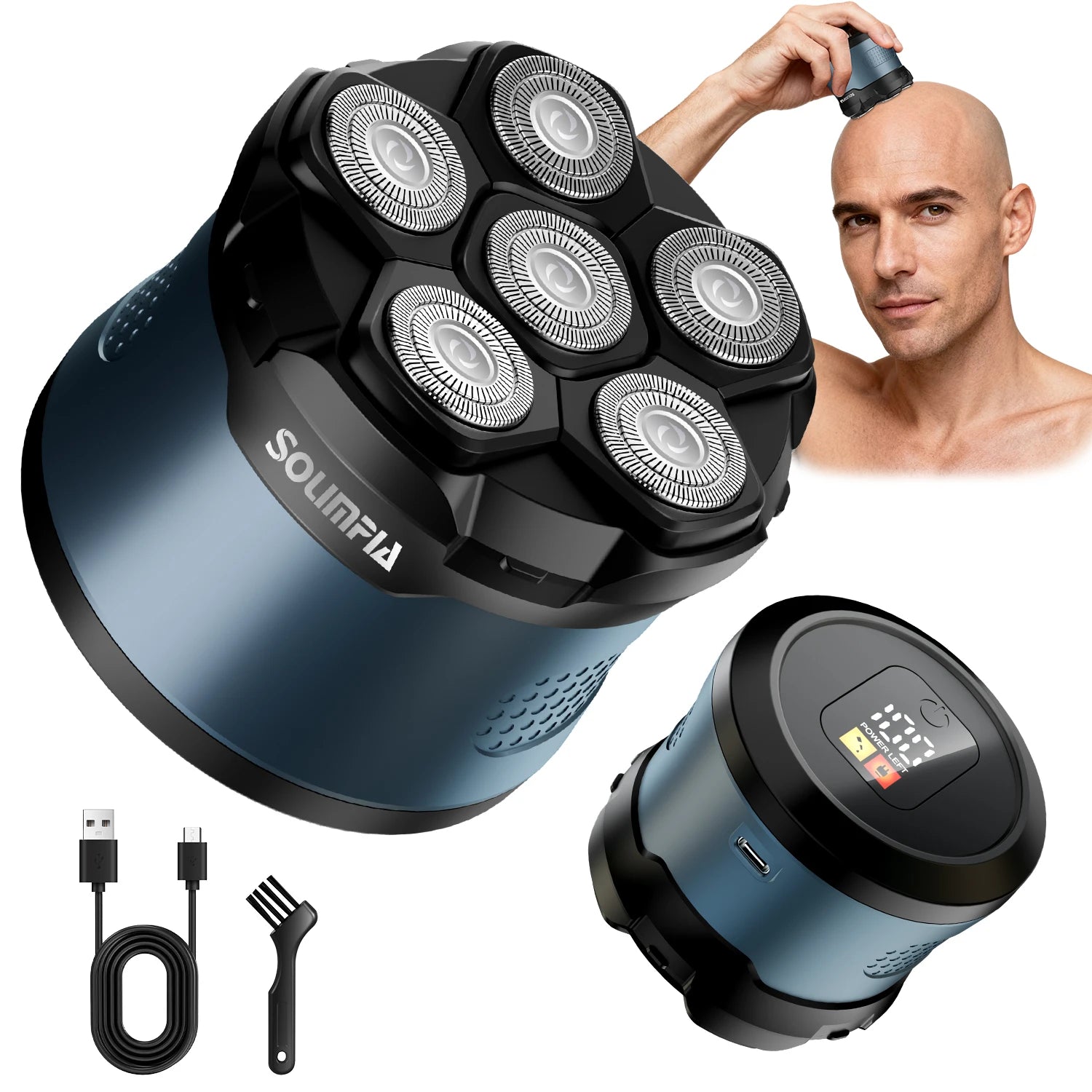 Solimpia Smart Shaver for Men Hair Clippers Electric Razor Magnetic Attraction 6-Blade Home Use Beard Cutter