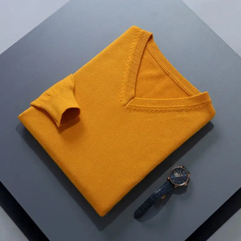 Soft Cashmere Sweater Men's Clothing Autumn Winter Pullover Business Casual Bottom V-neck Knitted Woolen Slim Fit Knitwear Male