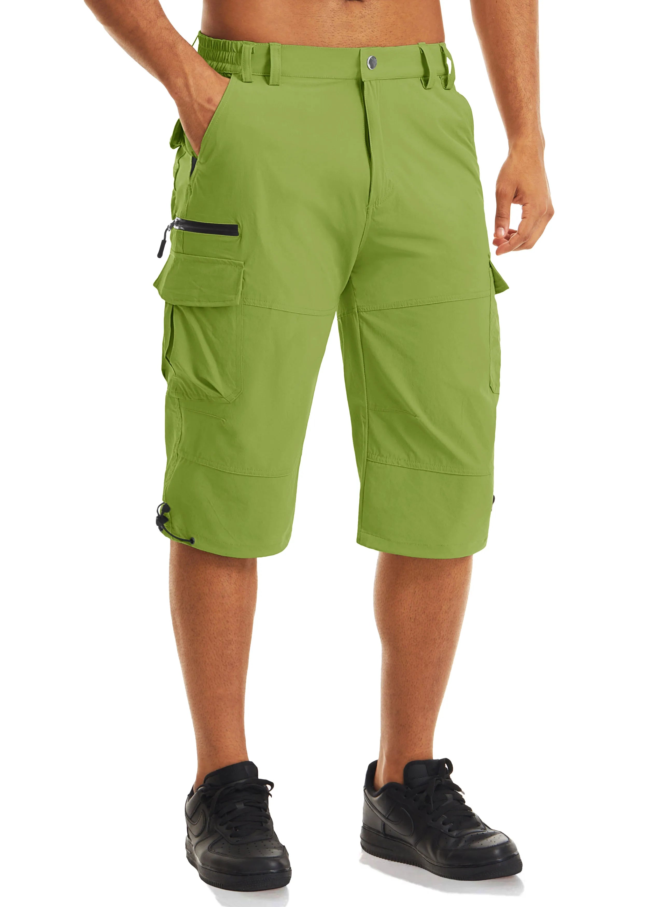 Men's Cargo Work Shorts Quick Dry 3/4 Length Capri Pants Multi-pockets Knee Length Trousers Summer Board Beach Shorts