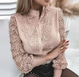 Women Shirt Blouse New Long Sleeve Stand Collar White Hollow Out Shirt Blouse Women Tops Blouses Shirts Blusas Para Mujer Q3566