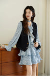 MISHOW Floral Dress for Women Cotton 2026 Spring Blue Luxury V-neck Ruffled Puff Sleeve Dress Party Midi Dress Woman MXE46L2517