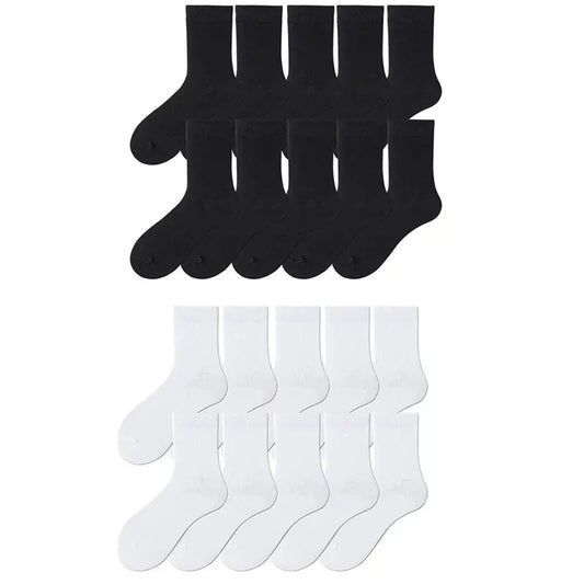 10-40Pairs Woman Men'S Classic Formal Mid-Calf Socks 100% Breathable Cotton Solid Black White Perfect For Business Casual Wear